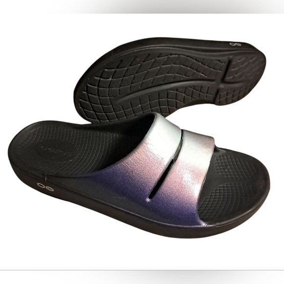 OOFOS Women's Slide Sandals - Black and Purple - Picture 14 of 14